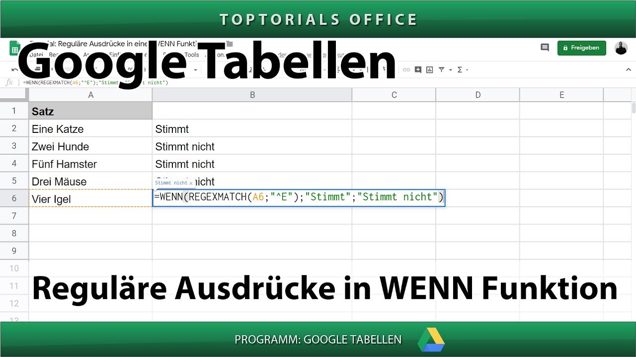 Reguläre Ausdrücke in WENN Funktion mit Google Tabellen ...