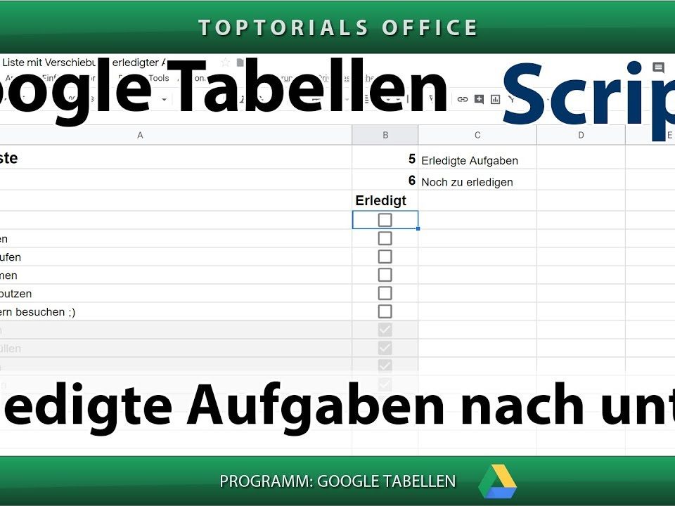 Vorschaubild TODO Liste mit Verschiebung erledigter Aufgaben in Google Tabellen Script