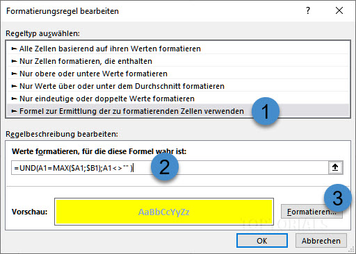 Excel Formatierungsregeln bearbeiten