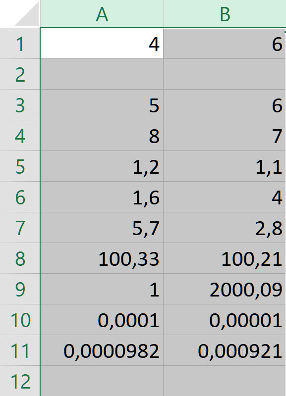 Excel einfache Liste mit Zahlen markiert