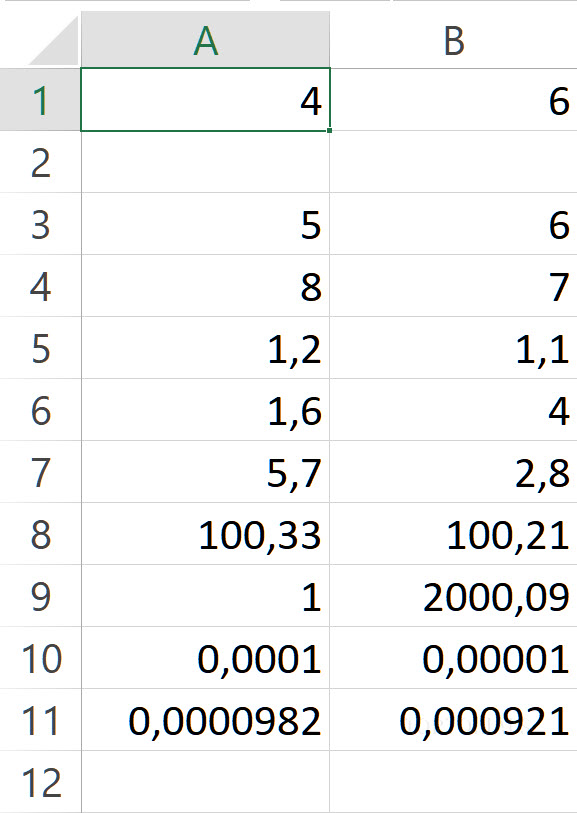 Excel einfache Liste mit Zahlen