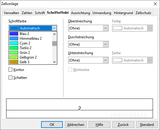 OpenOffice Calc Zellvorlage Schriftefffekt