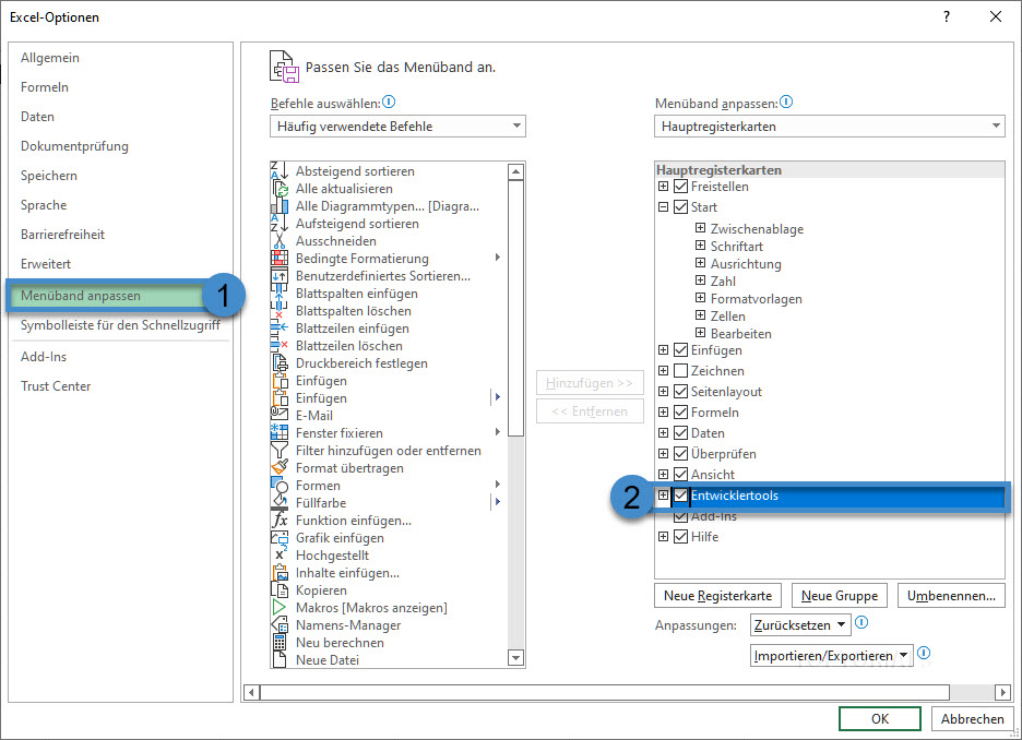 Microsoft Excel Optionen