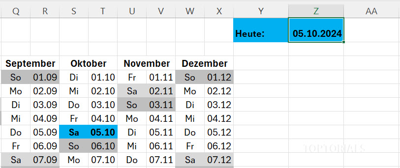 Heutigen Tag im Kalender markieren Beispieleintrag