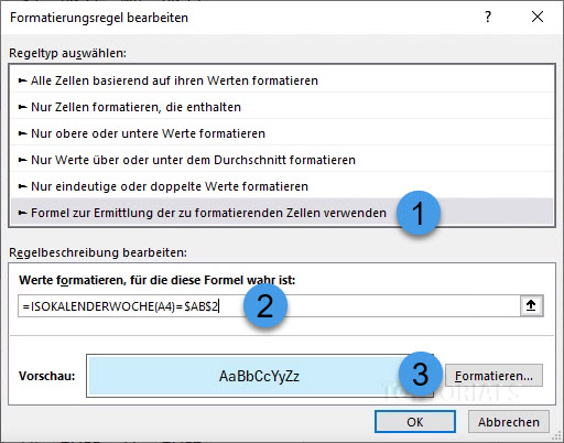 Kalenderwoche markieren mit Angabe der Kalenderwoche