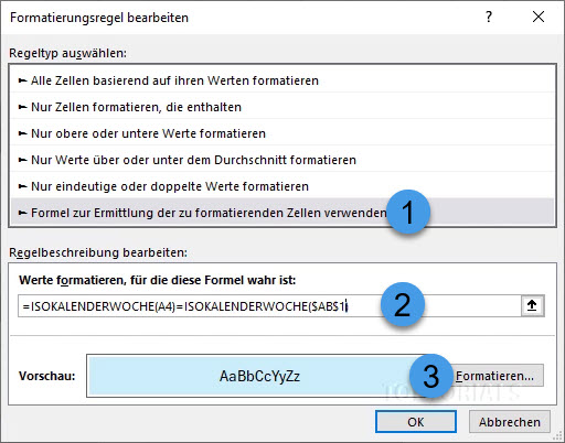 Kalenderwoche über ein Datum markieren