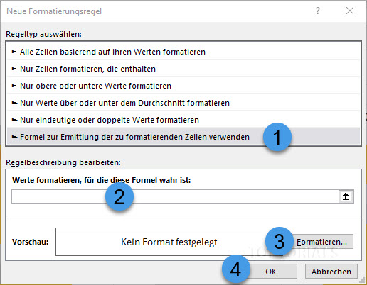 Formel zur Ermittlung der formatierenden Zellen verwenden