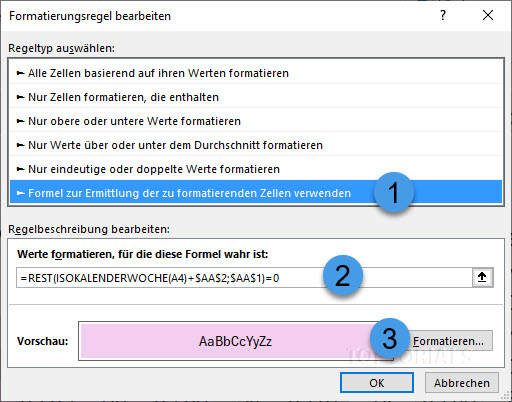 Jede zweite Woche markieren mit Offset Excel 365