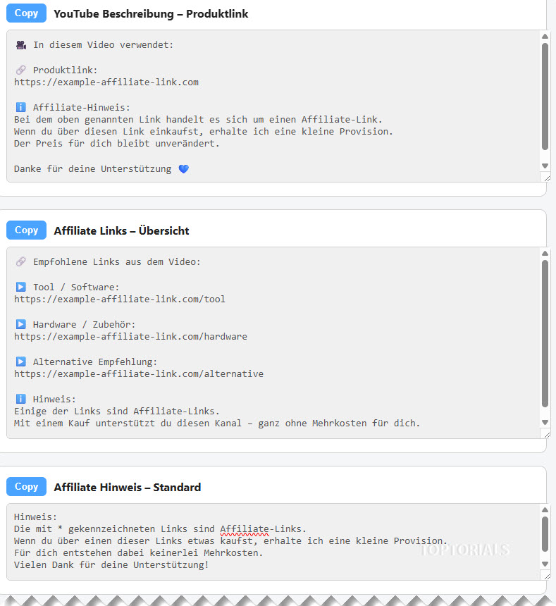 Beispiele für das Verwenden von Affiliate Links