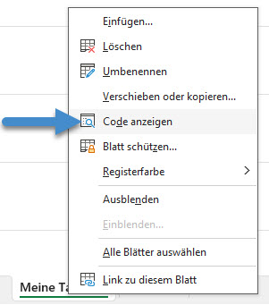 Code anzeigen über Tabellenblatt