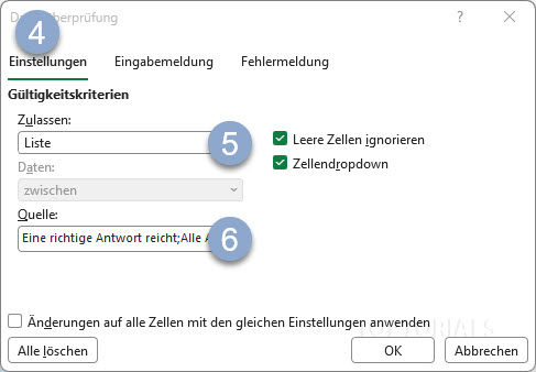 Datenüberprüfung für Auswahlliste