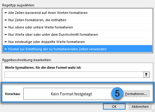 Format festlegen für bedingte Formatierung