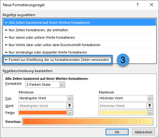 Neue Formatierungsregel für bedingte Formatierung