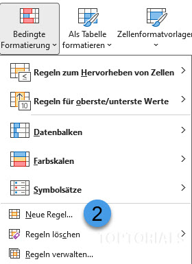 Neue Regel in Auswahl bei bedingter Formatierung