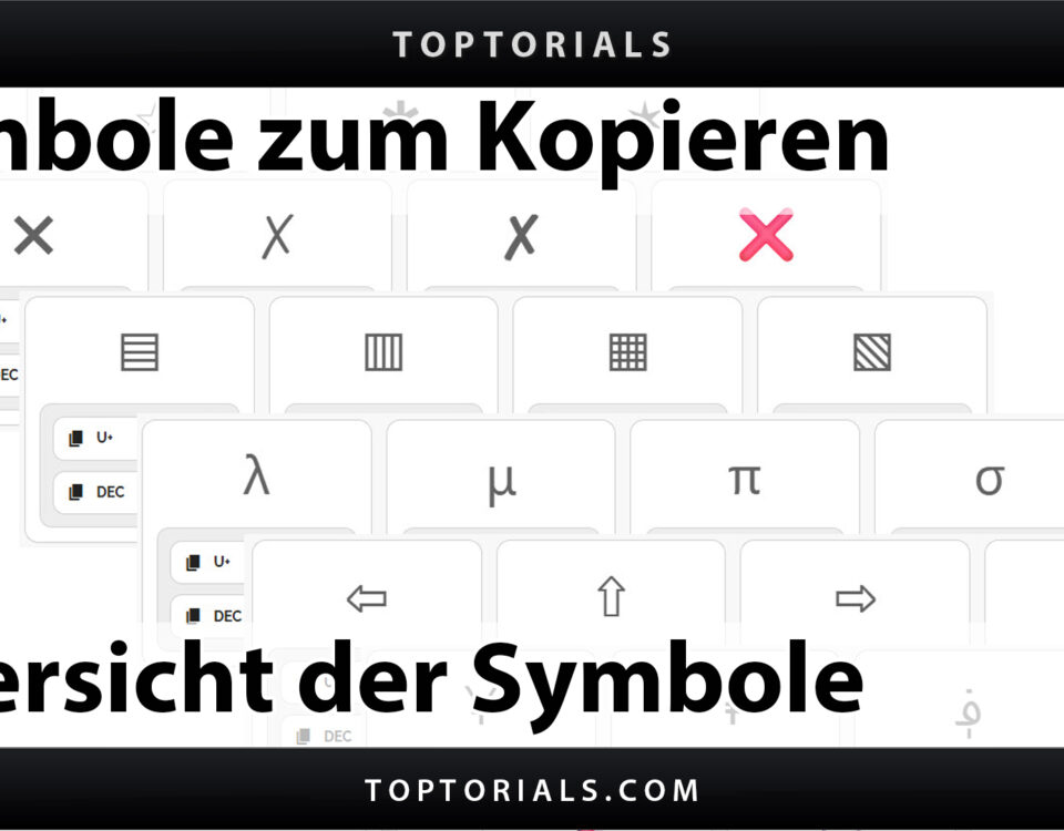 Symbole zum Kopieren Übersicht