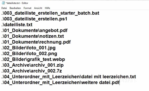 Dateiliste mit relativen Pfaden