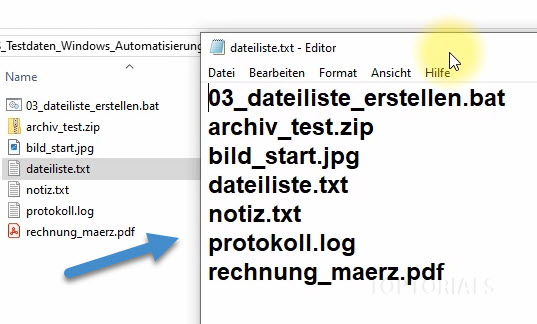 Browseransicht und erstellte Dateiliste