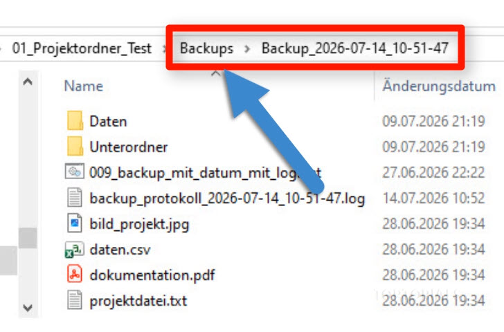 Ordner Backups mit Backup Ordner